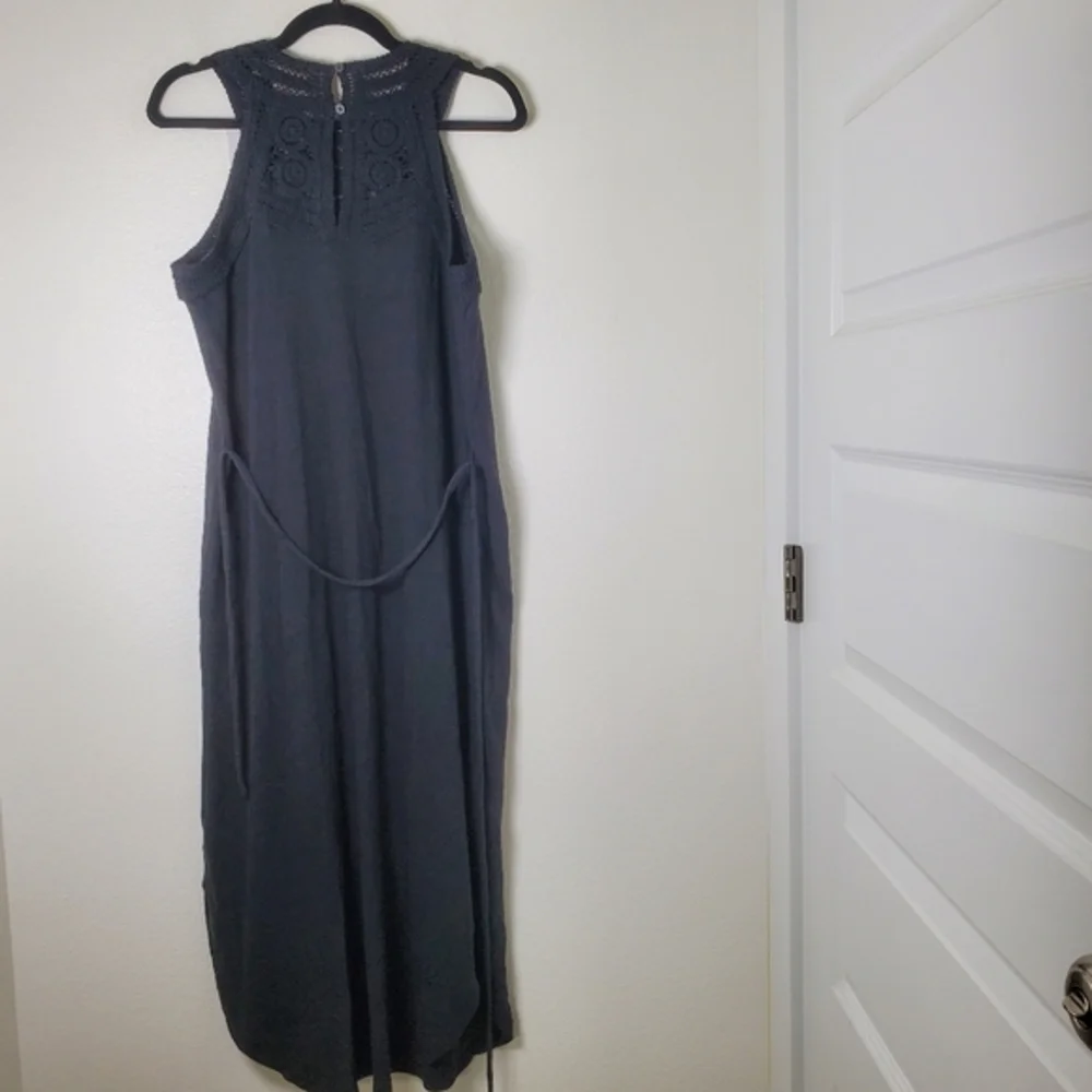 LOFT NWT‎ Women's Black Crochet Halter Neck Sleeveless Knit Cotton Midi Dress